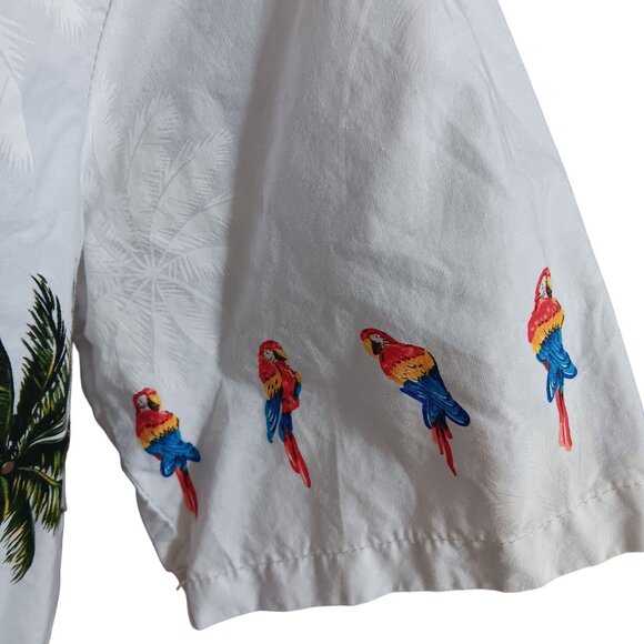 Large Pacific Legend Hawaiian Shirt Tropical Print Palm Trees Parrots Cotton - Picture 6 of 6